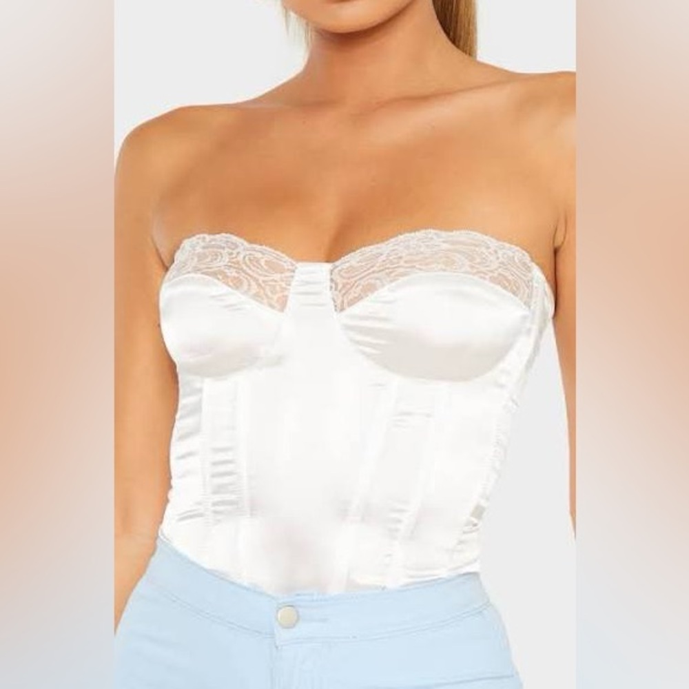 Pretty Little Thing White Lace Trim Satin Corset